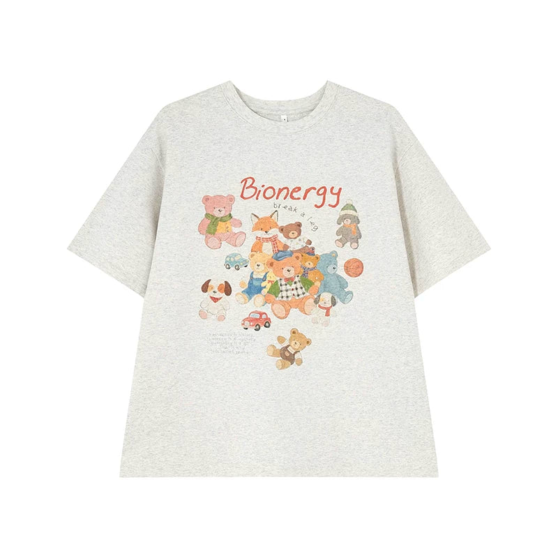 KANO Cartoon Bear Pullover Round Neck Casual Tee