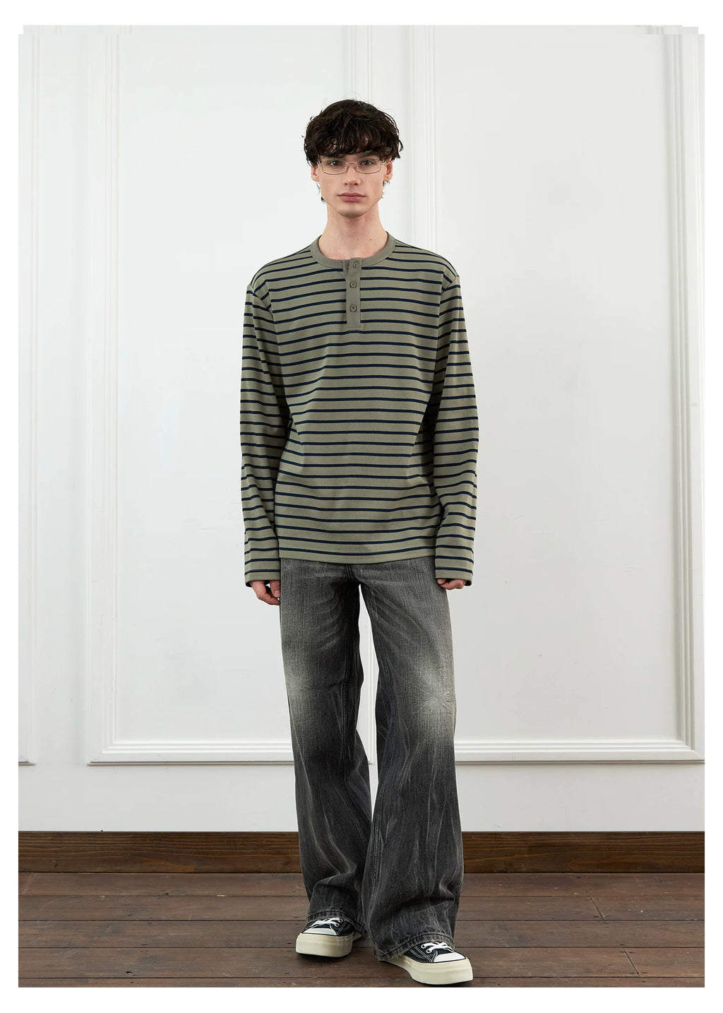 SINONOME Lazy Retro Striped Simple Loose Long Sleeves