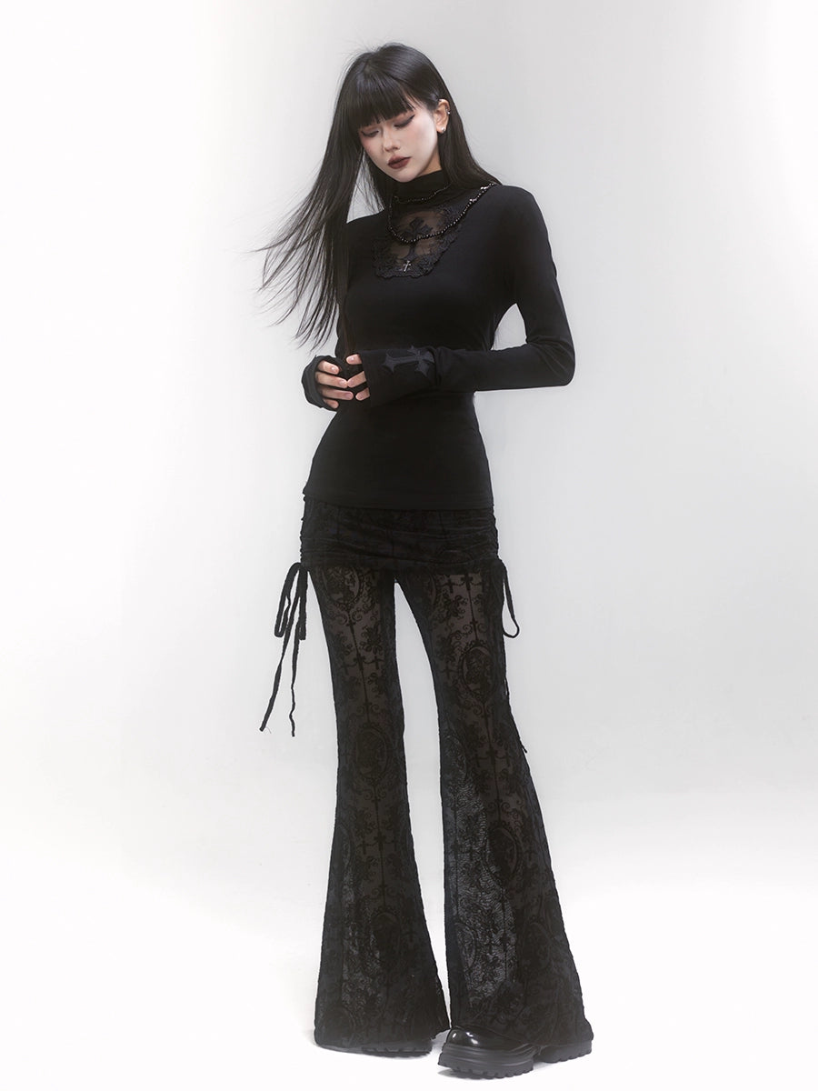 LADYGHOST Fake Two-piece Thin Dark Pants