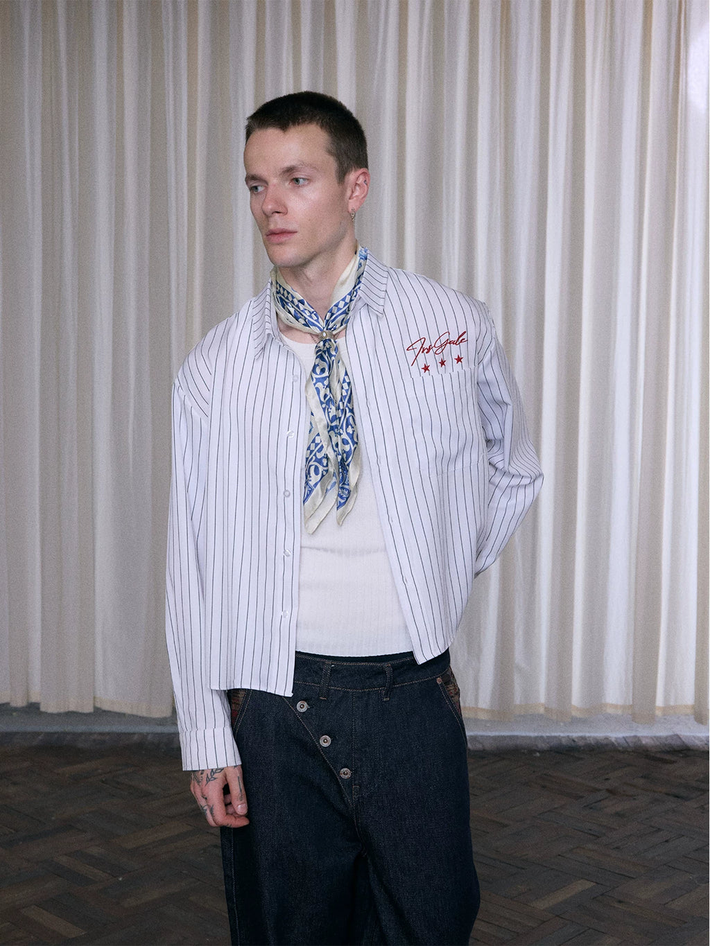InsGale Striped Embroidered Lapel Cardigan Shirt Jacket