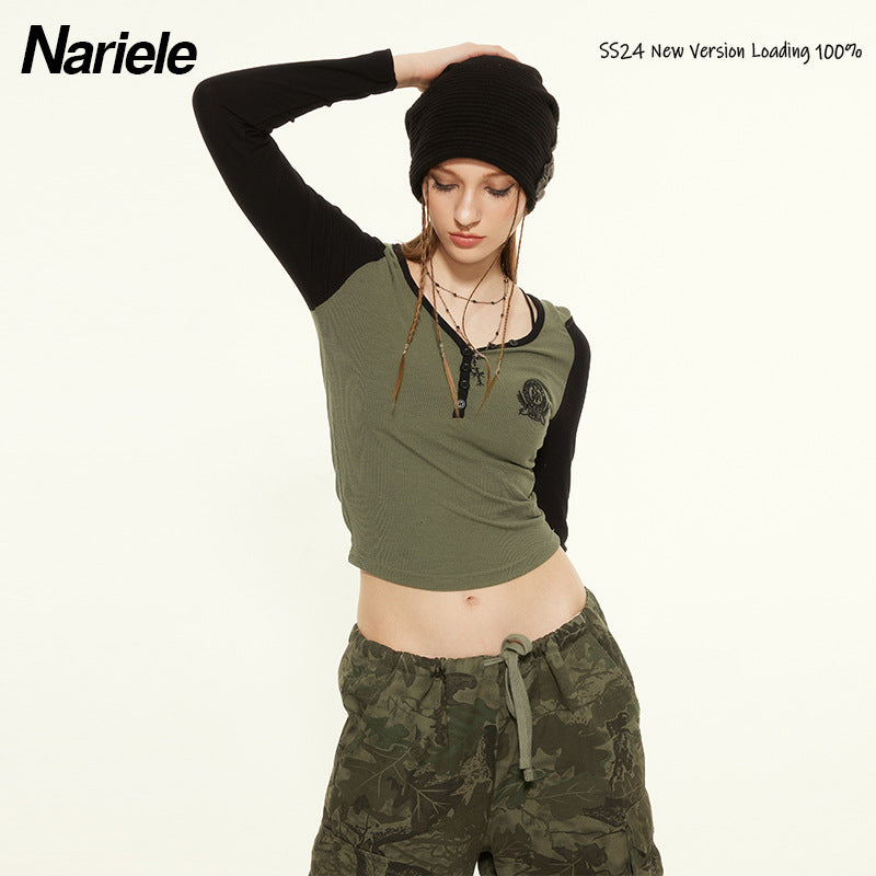 Nariele Embroidery Contrast Hooded Babes  Long Sleeves