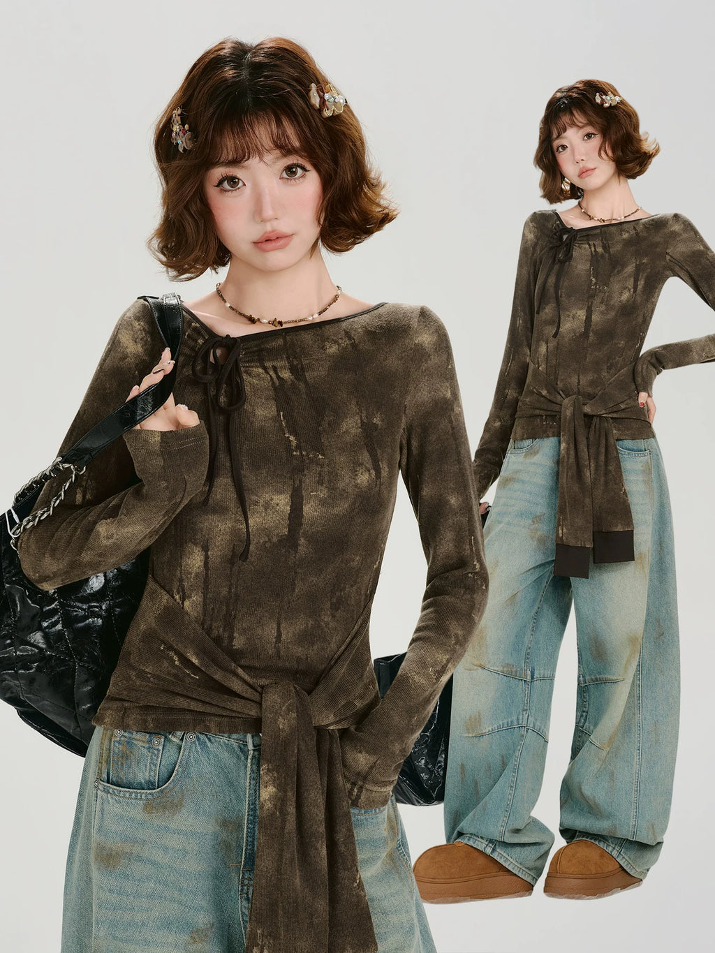 Girlyhalo Vintage Smudge Shoulder Strap Long Sleeve