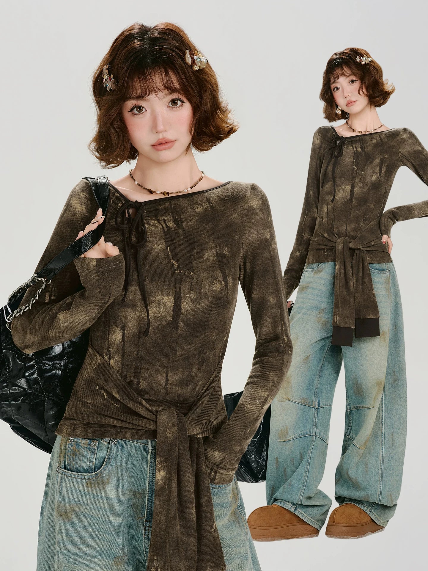Girlyhalo Vintage Smudge Shoulder Strap Long Sleeve