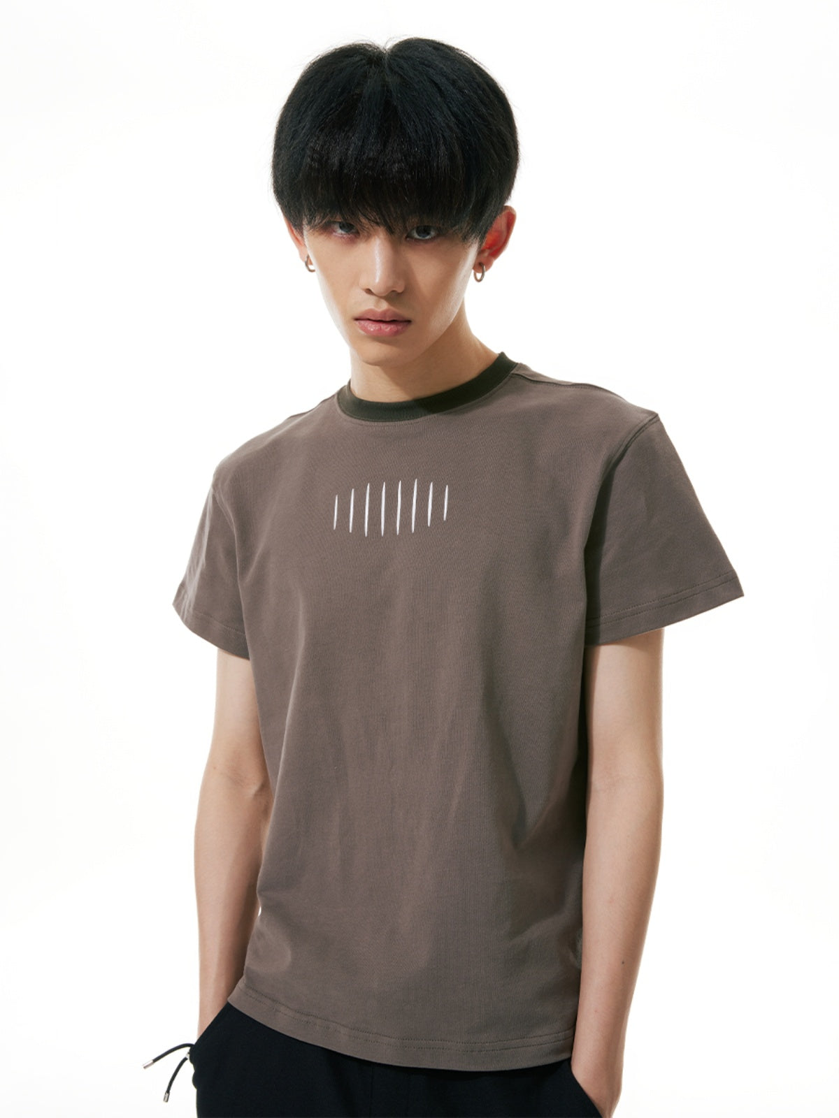 FUNKYFUN Band Vertical Pattern Print Crew Neck T-Shirt
