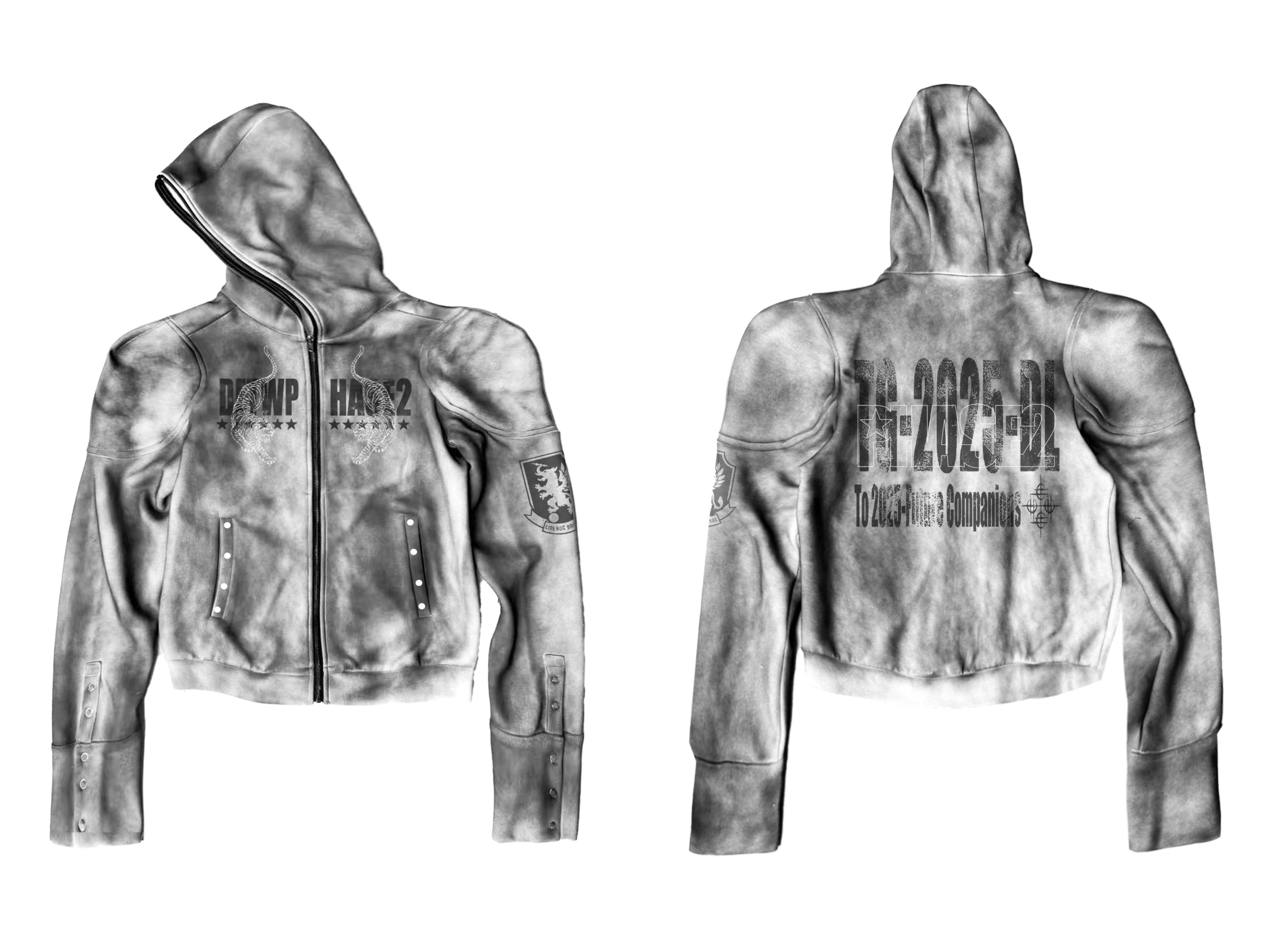 DETW Spray Dirty and Old Double Tiger Embroidered Zipper Hooded Jacket