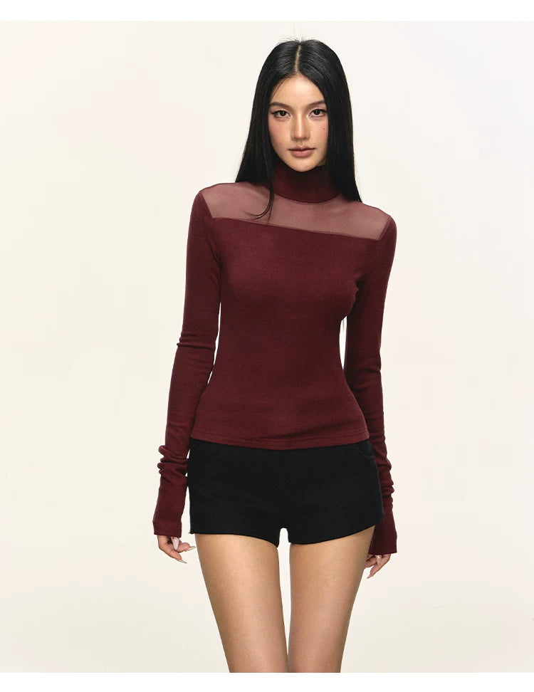 Anna Aneae High Neck Slim Skinny Knitted Bottom Long Sleeves