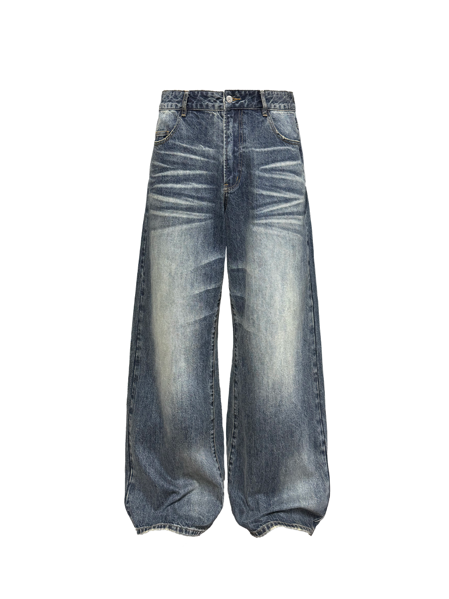 JCAESAR Lightning Pattern Old Straight and Slightly Wide Jeans