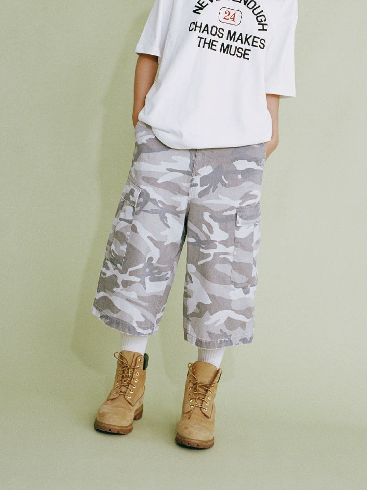 SUPERTOFU Worn Old Camouflage Twill Cropped Pants