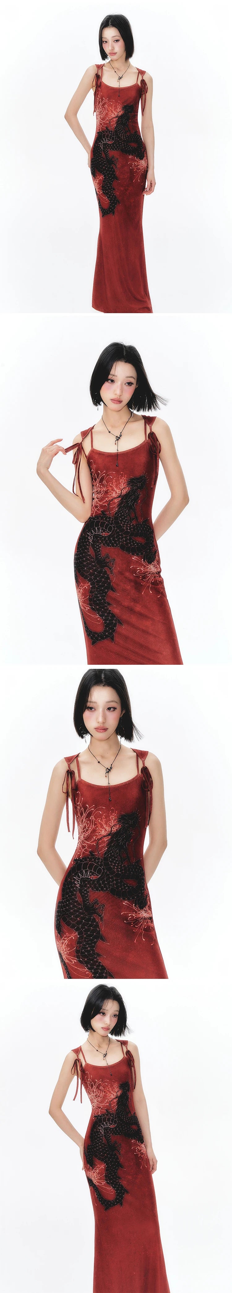 YEDM Retro Slim-fit Suspender Fishtail Dress