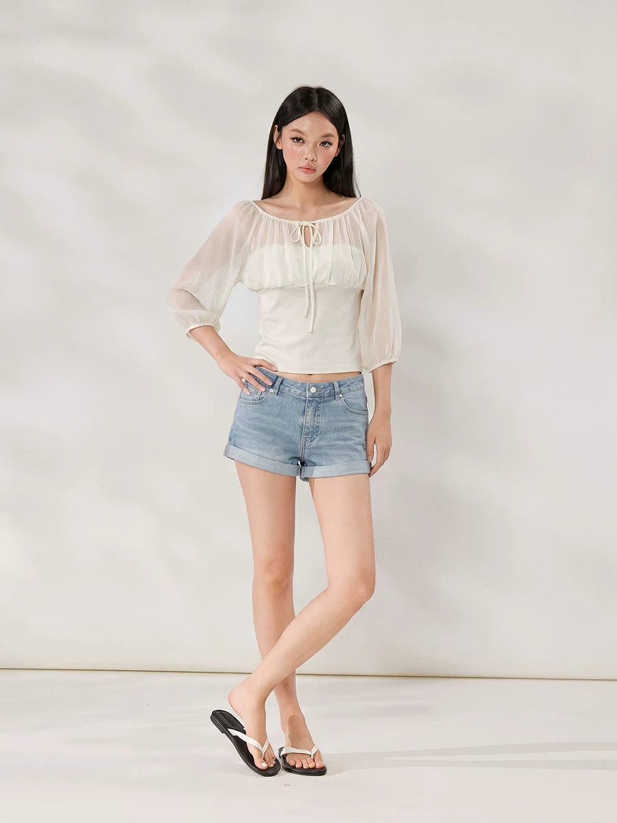 WITHMIN Front Shoulder Waist Thin Fake Two-piece Tee