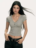 Anna Aneae V-neck Henry Neck Narrow Shoulder Tee