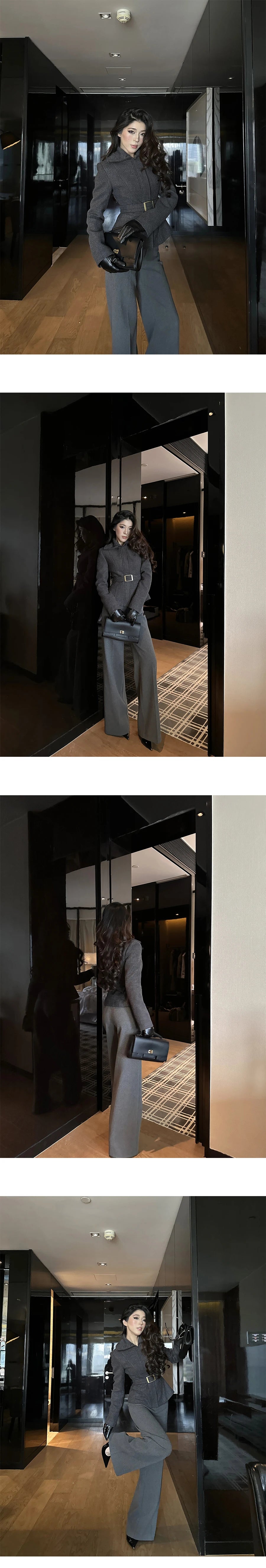 LLROGE Waist Temperament Lapel Woolen Jacket