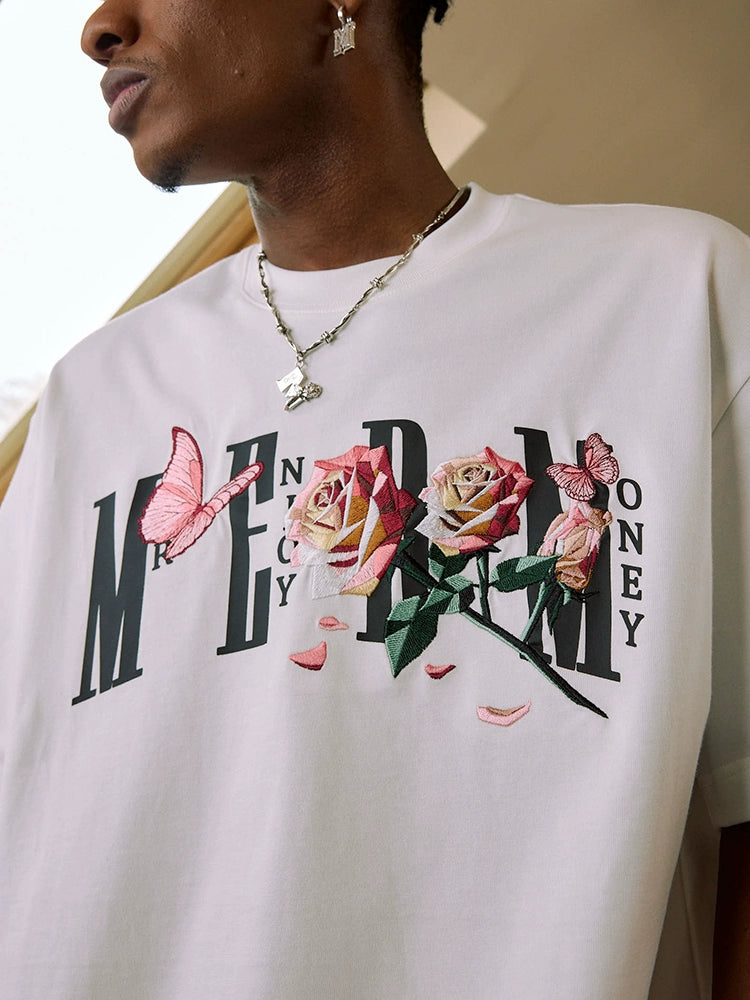 MEDM Origami Slice Rose Butterfly Embroidery Tee
