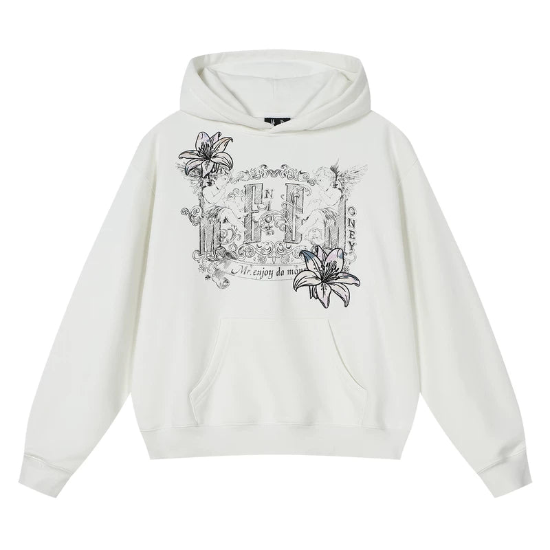 MEDM Symmetrical Angel Printed Casual Hooded Sweater
