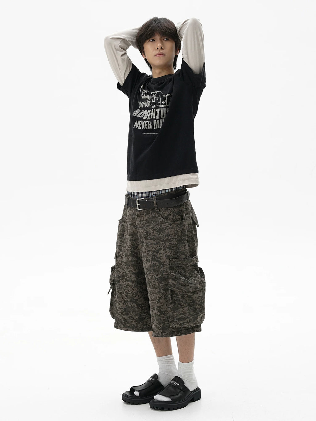 TH90 Splicing Fake Two Pieces Casual Long Sleeves