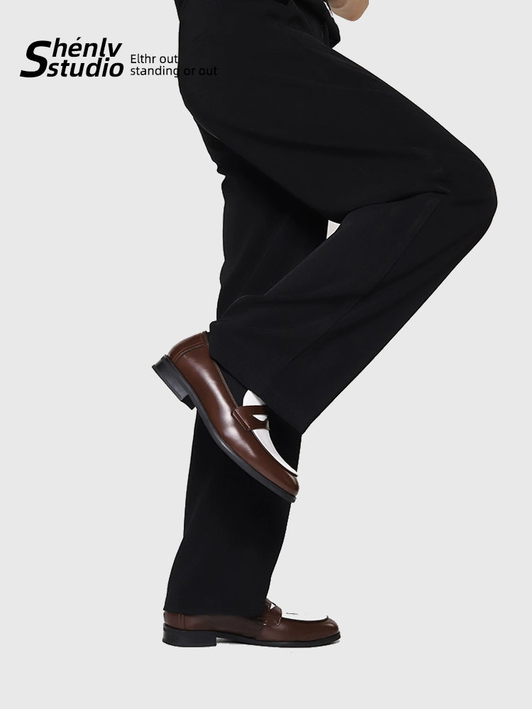 SHENLV STUDIO Pointed Round Head Color Matching One-pedal Thin-soled Derby Leather Shoes