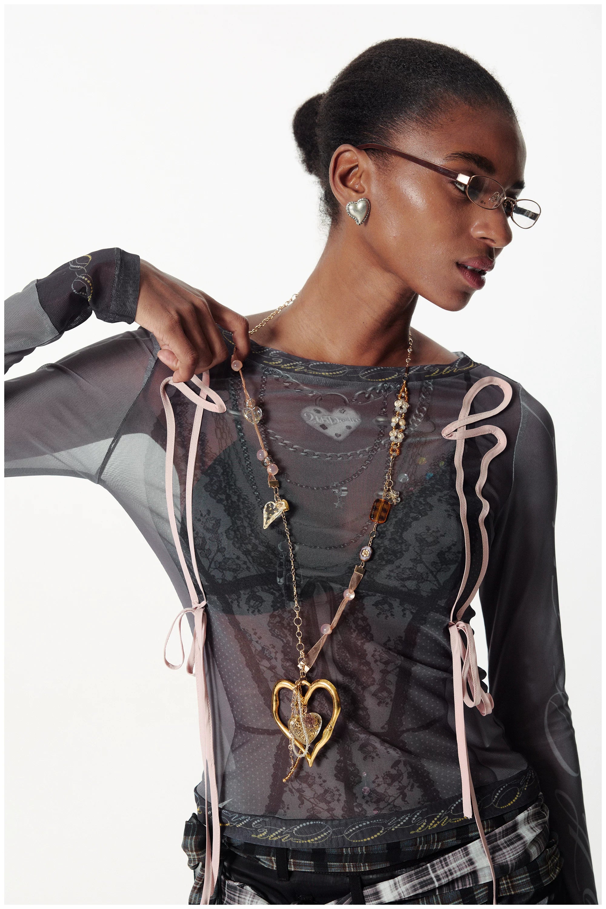 2th Desire Handmade Ribbon Splicing Bead Love Polka Dot Necklace