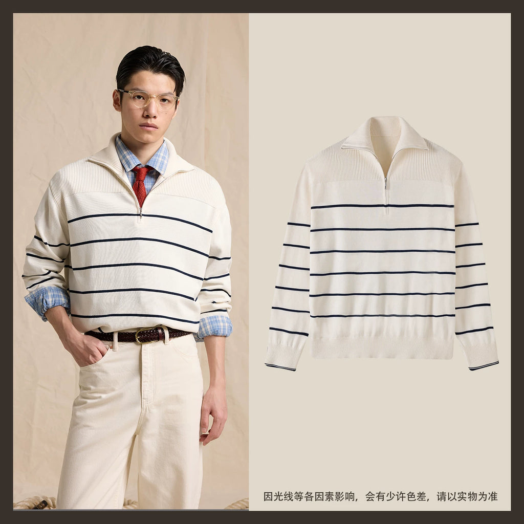 CULTUM Half-zip Lapel Striped Knitted Sweater