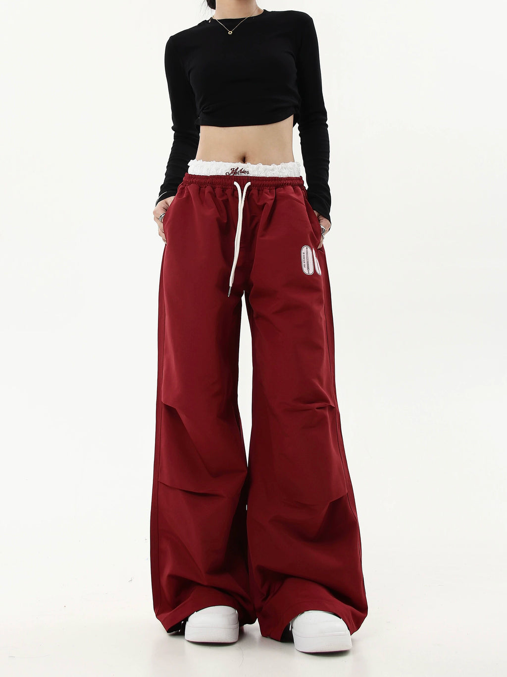 BLACKLISTS Vintage Double-waist Lace-stitched Slacks