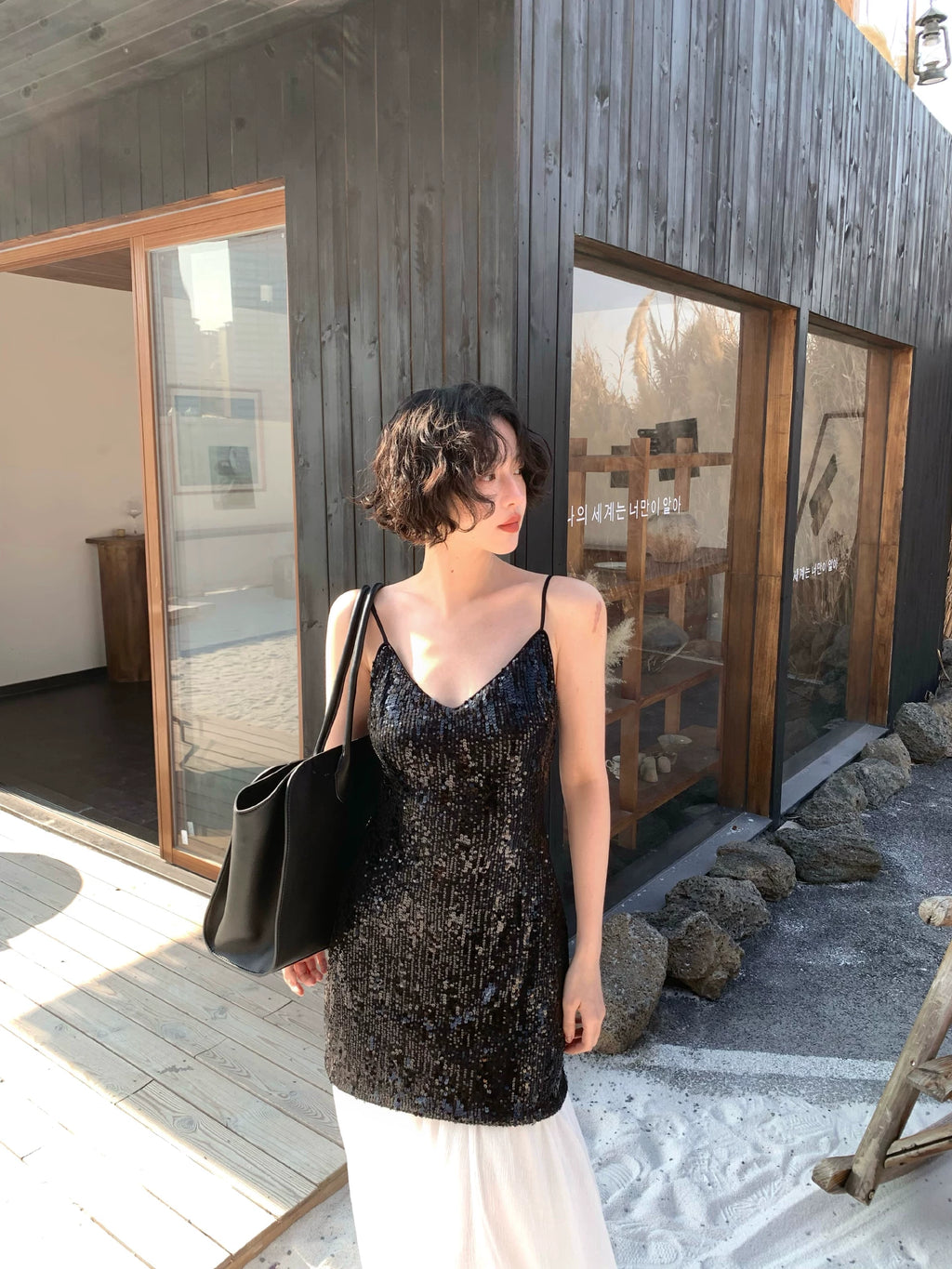 KELIFAN Elegant Sequined Stitching Suspender Dress