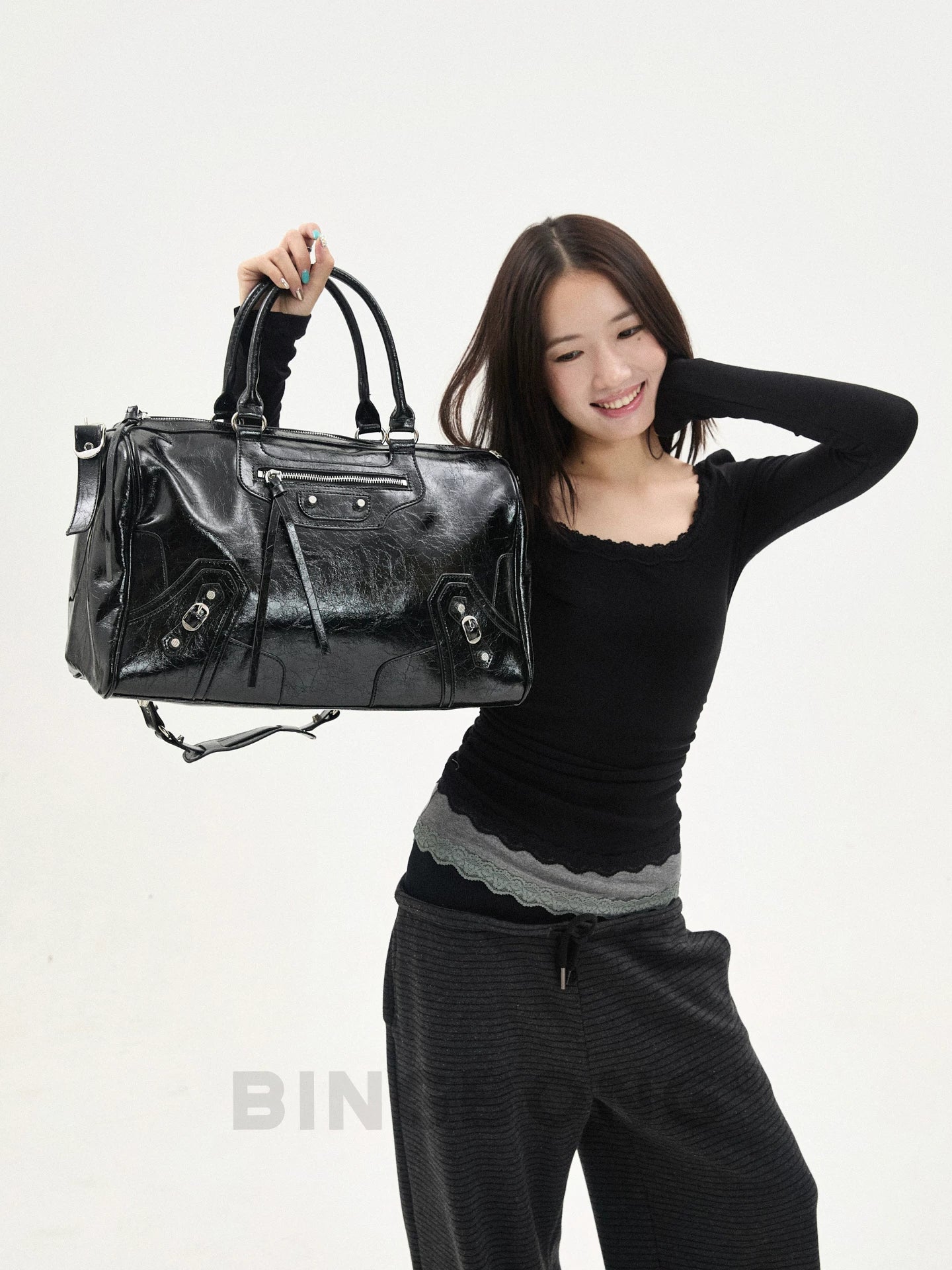 BINGBONG Retro Glossy Large Capacity Messenger Bag