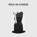 RICH IN CHEESE Lace-up Fake Two-piece Contrasting Dress