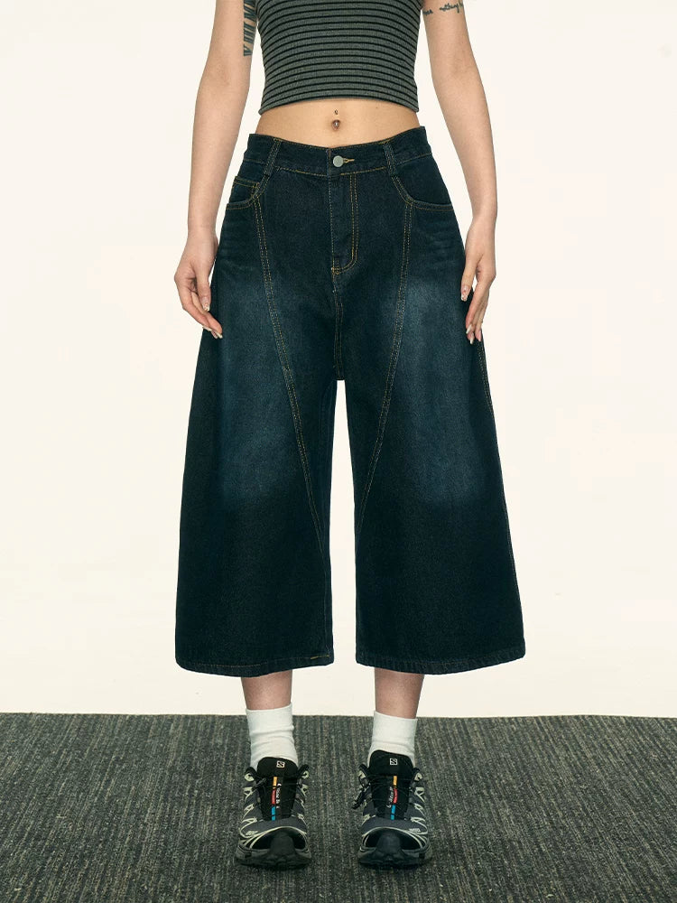 Aaisup Back Letter Versatile Wide-leg Cropped Jeans
