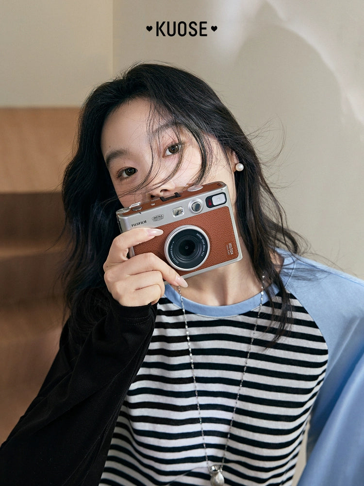 Kuose Striped Shoulder Sleeves Splicing Long Sleeves