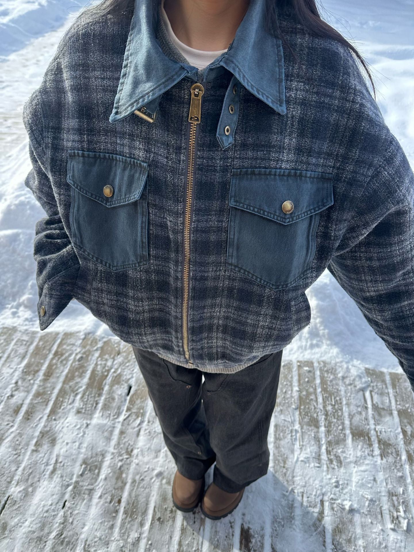 EME Vintage Flannel Checkered Short Jacket