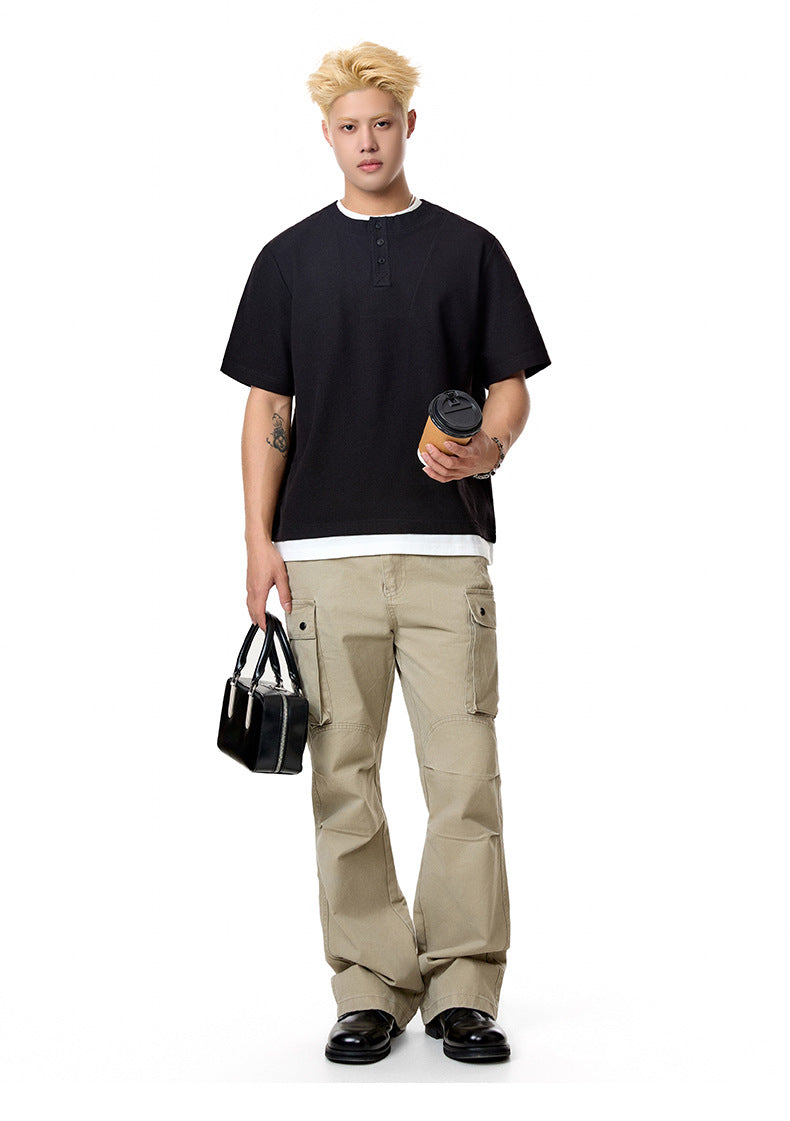 MADEEXTREME Henry collar fake two short-sleeved tee
