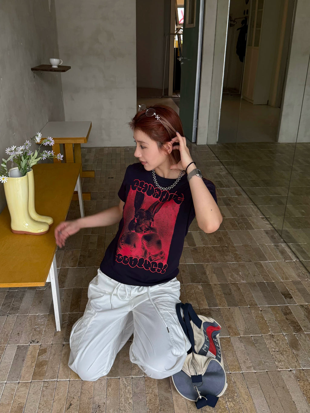 CCYE Front Shoulder Crew Neck Short Sleeve Tee