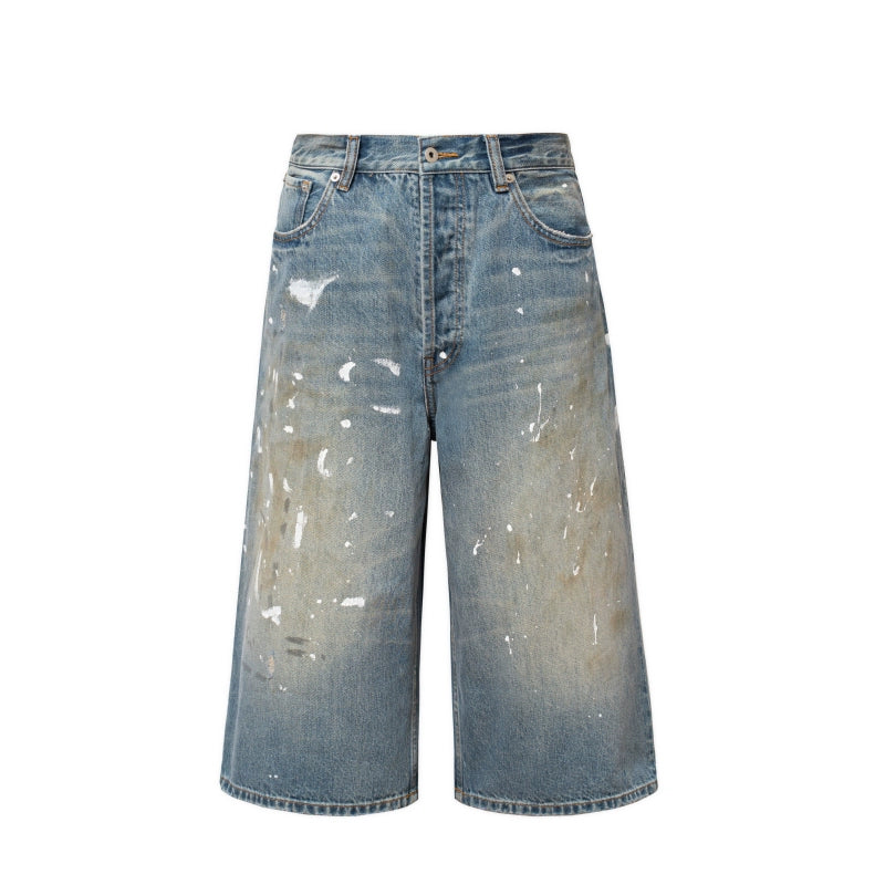 VLABMADE Old Ink Splashing A-shaped Wide-leg Loose Denim Pants