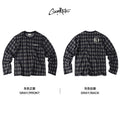CoosRetro Vintage Rhombus Plaid Embroidery Casual Long Sleeve