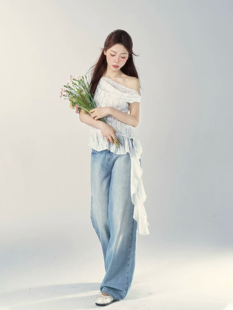 Wildberry Lace Off-the-shoulder Slanted Tee