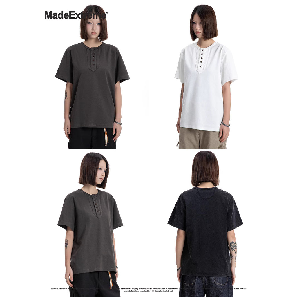 MADEEXTREME Five Buckle Henry Collar Retro Tee