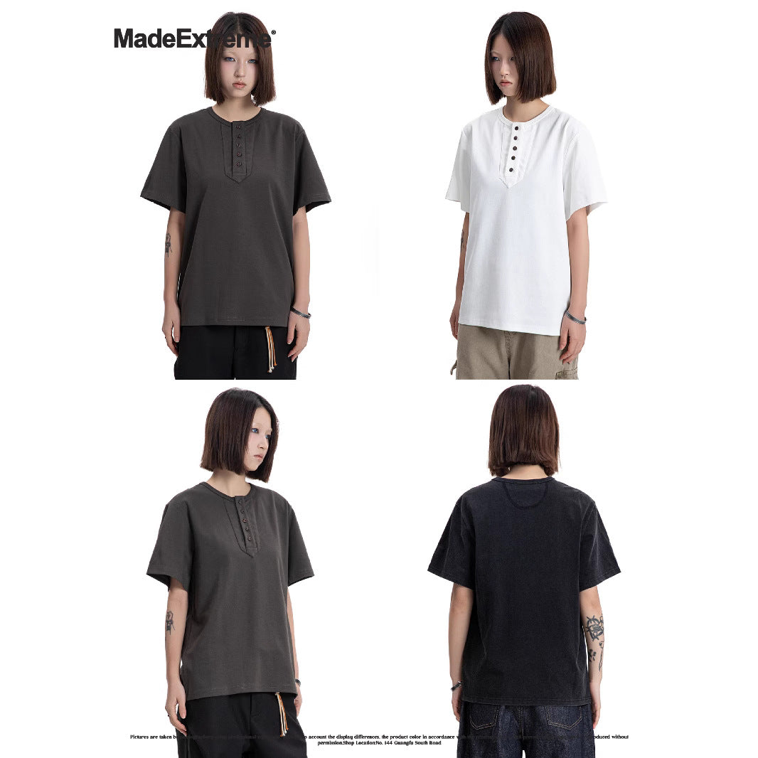 MADEEXTREME Five Buckle Henry Collar Retro Tee
