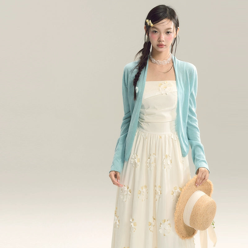 SASSY MOODY Hollow and Thin Waist Splicing Holiday Suspender Dress