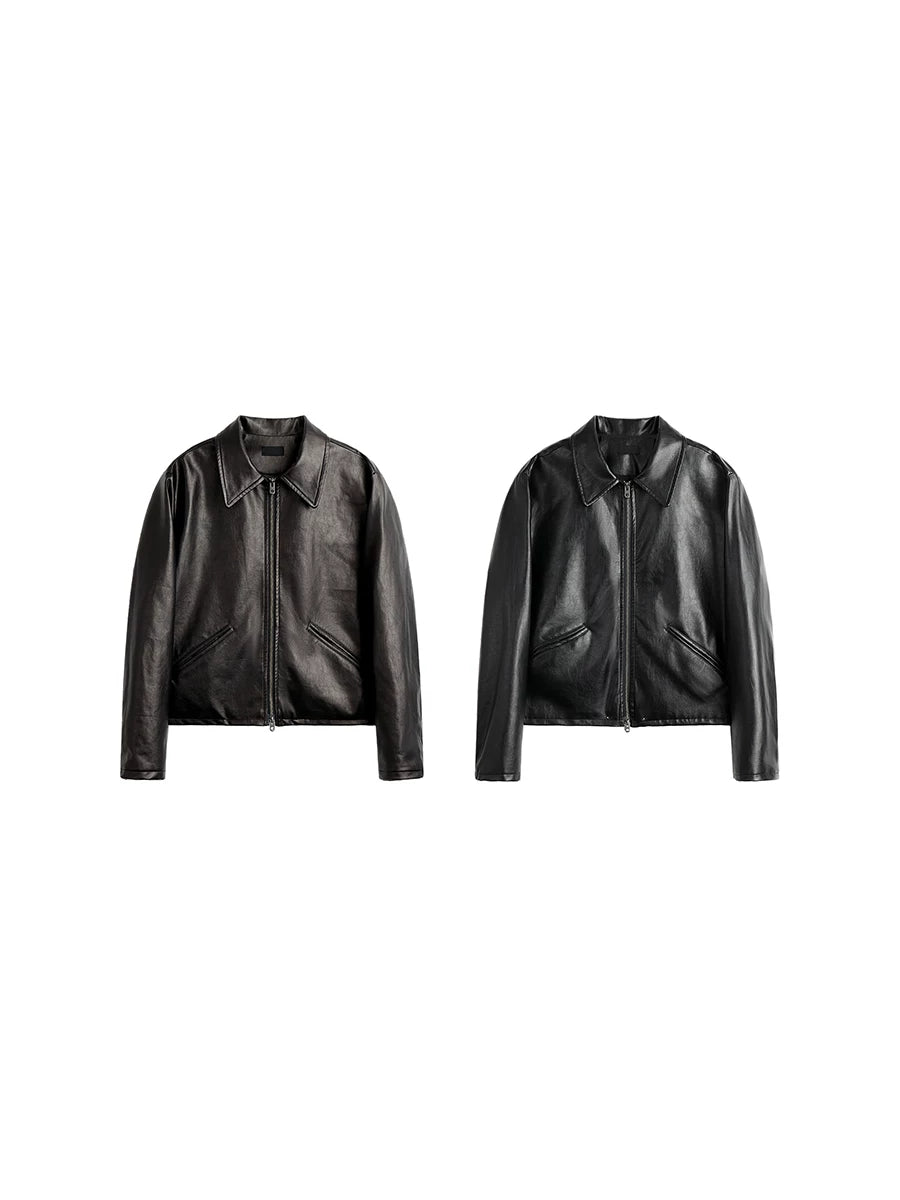 [PLUS NO LOGO] 25AW Lapel washable leather jacket