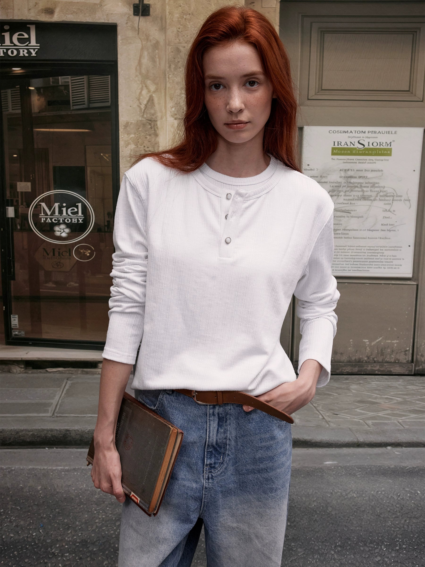 MADWITCH Vintage Spar Button Fake Two-piece Long Sleeve