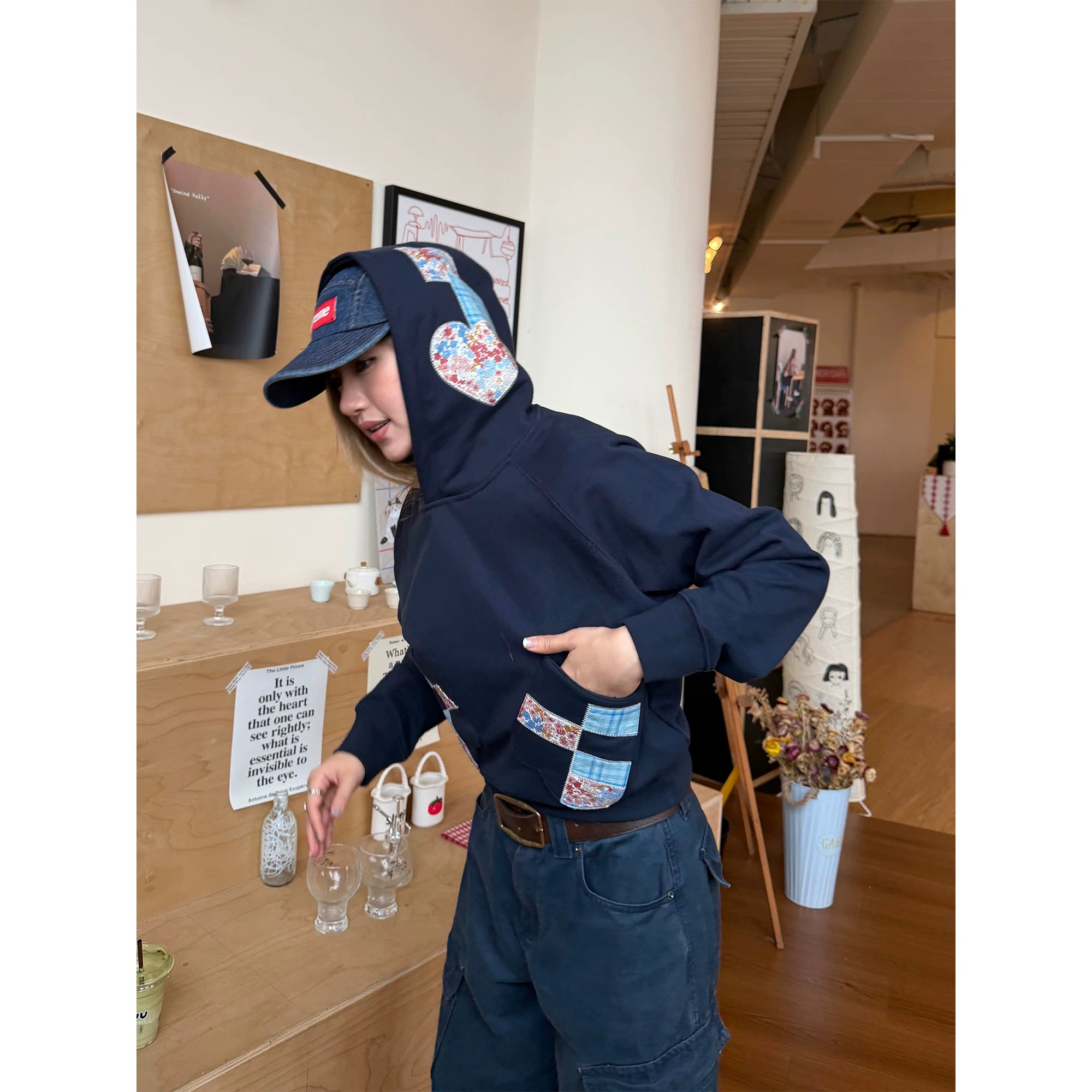 CCYE   Stitched Patch Embroidered Hooded Sweater