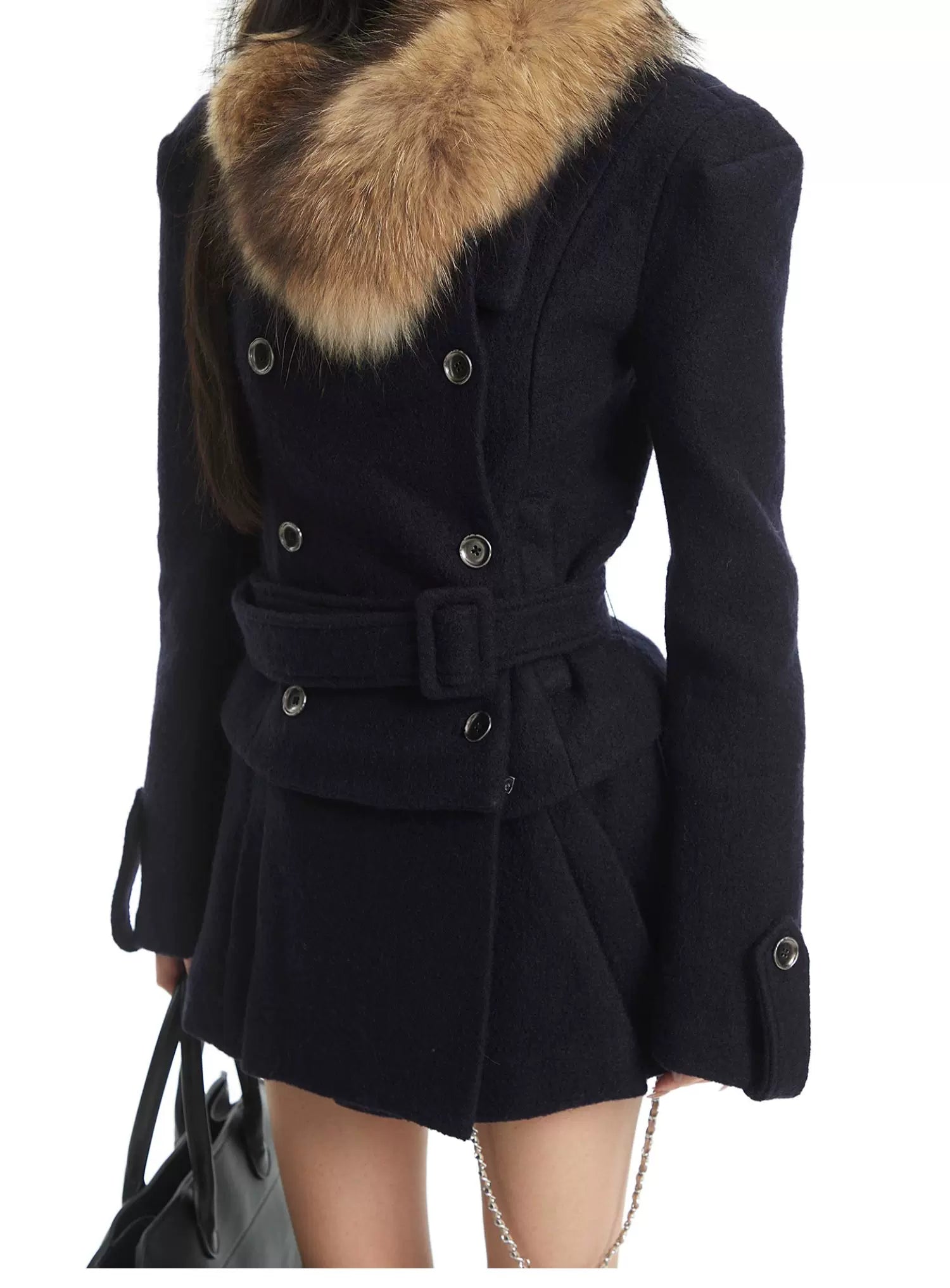 UNCMHISEX Vintage Stand-up Collar Double-breasted Tweed Jacket