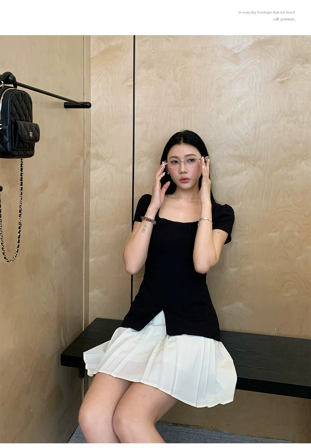 YOUNG KYLIN Contrasting Splicing Fake Two-piece Pleated Dress