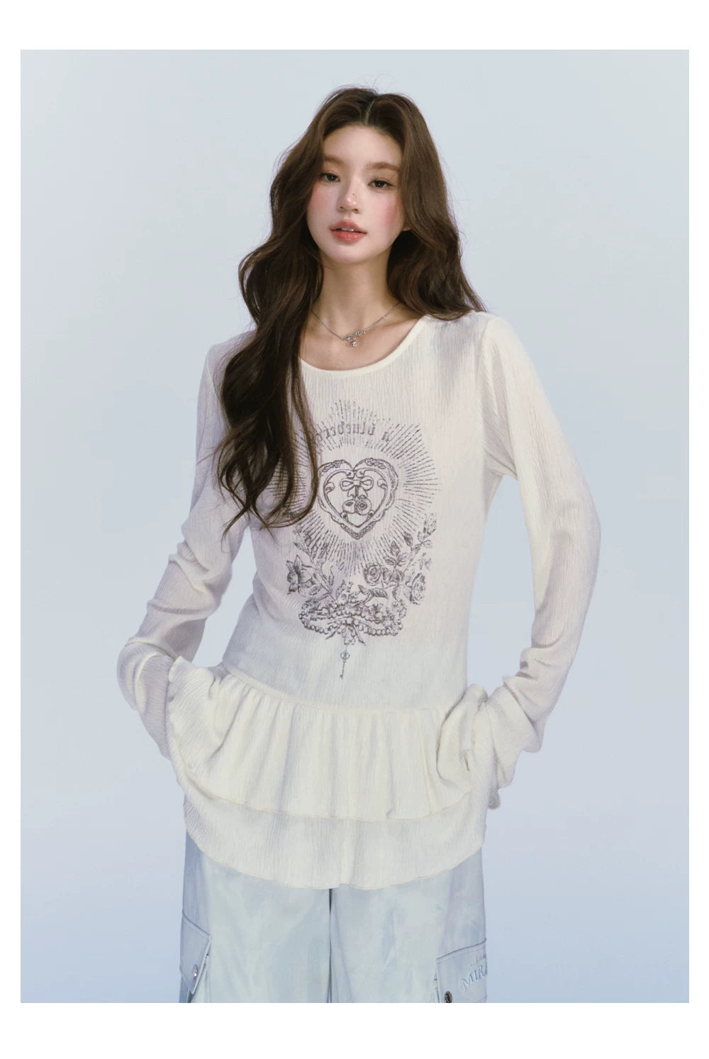 Ablueberry Lotus Leaf Edge Casual Versatile Long Sleeve