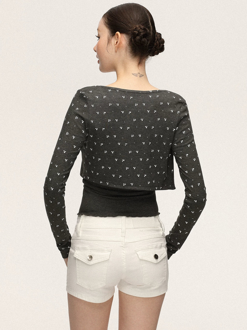 Anna Aneae Floral Knitted Cardigan Slim-fit Suspenders Two-piece Set