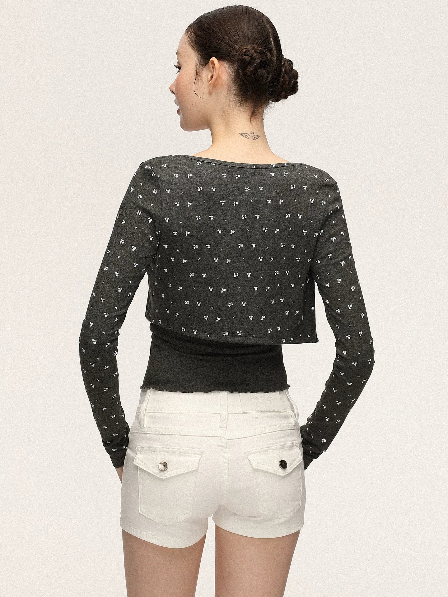 Anna Aneae Floral Knitted Cardigan Slim-fit Suspenders Two-piece Set