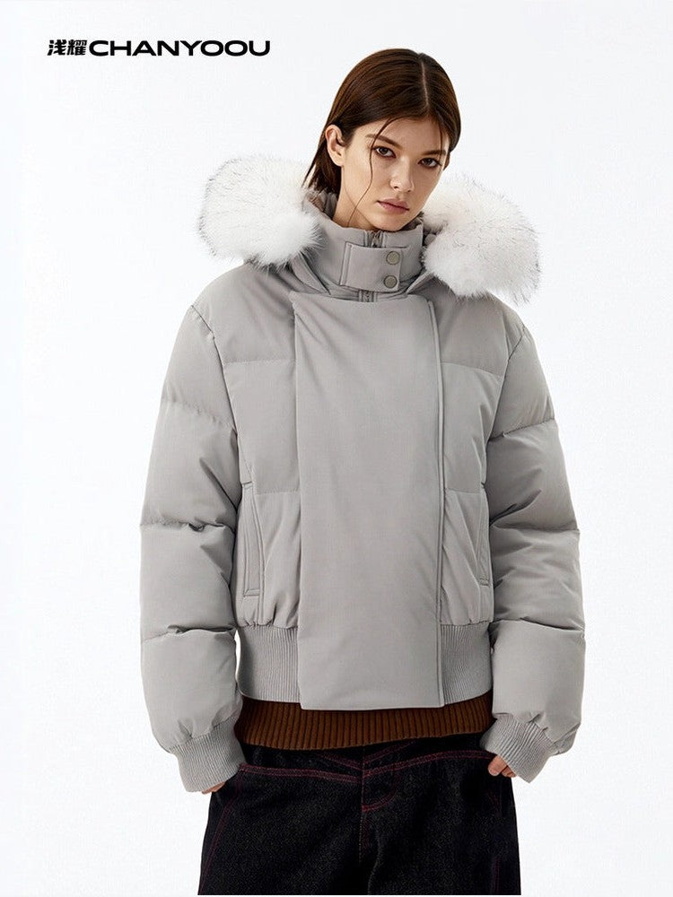 CHANYOOU Retro Hooded Fur Collar White Duck Down Jacket