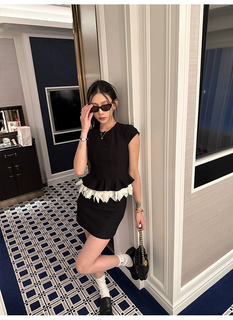 YOUNG KYLIN Lace Hem Tee Skirt Set