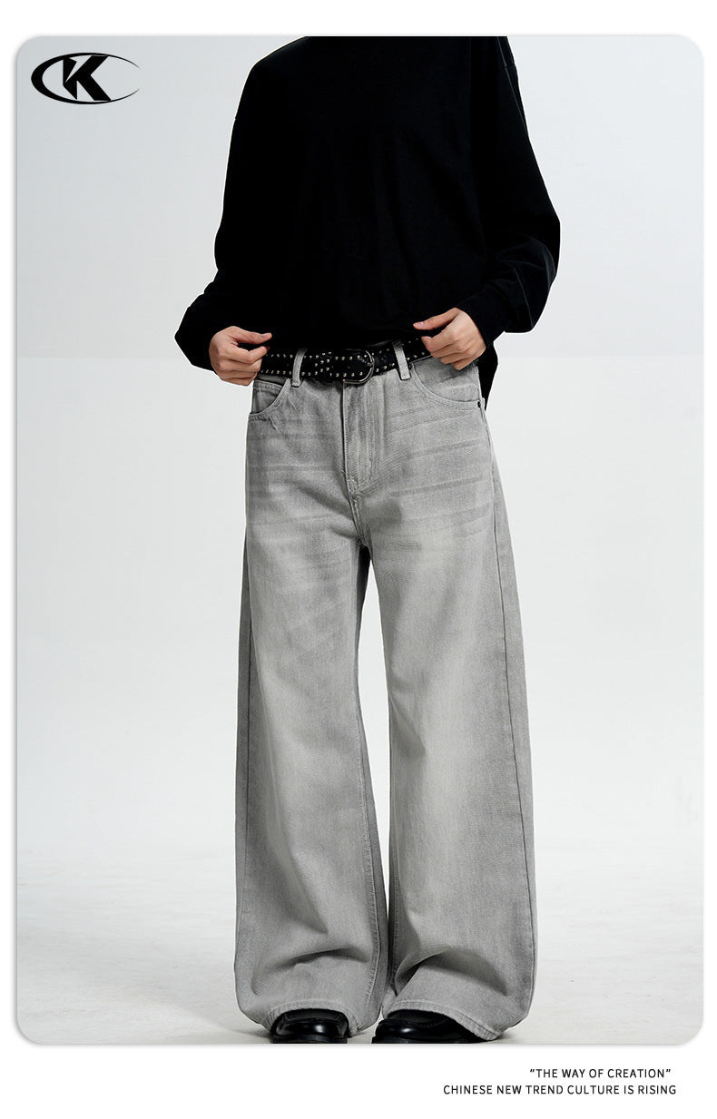 11KN Wide-Leg Washed Relaxed Straight Jeans
