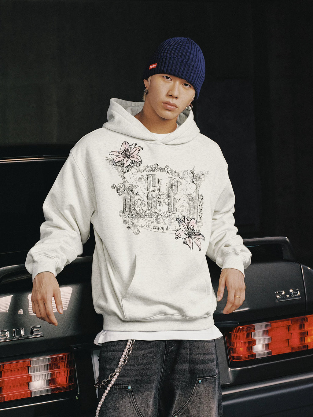 MEDM Symmetrical Angel Printed Casual Hooded Sweater