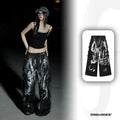 DND4DES Deconstruction Wind Heavy Industry Brush Silver Streamer Drawstring Overalls